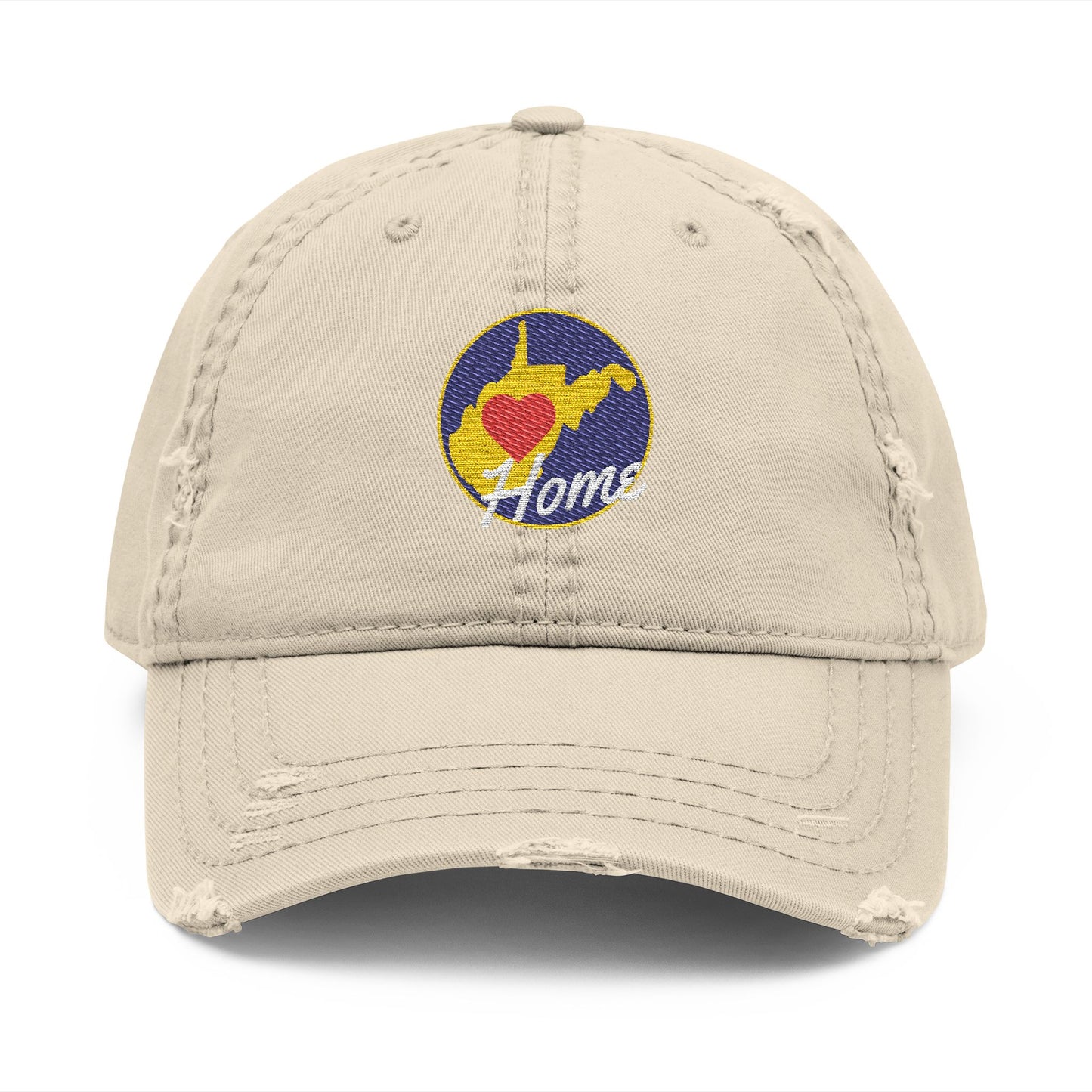 Embroidered Distressed Dad Hat | West Virginia Home-Khaki-One size-Nicodemus Studios