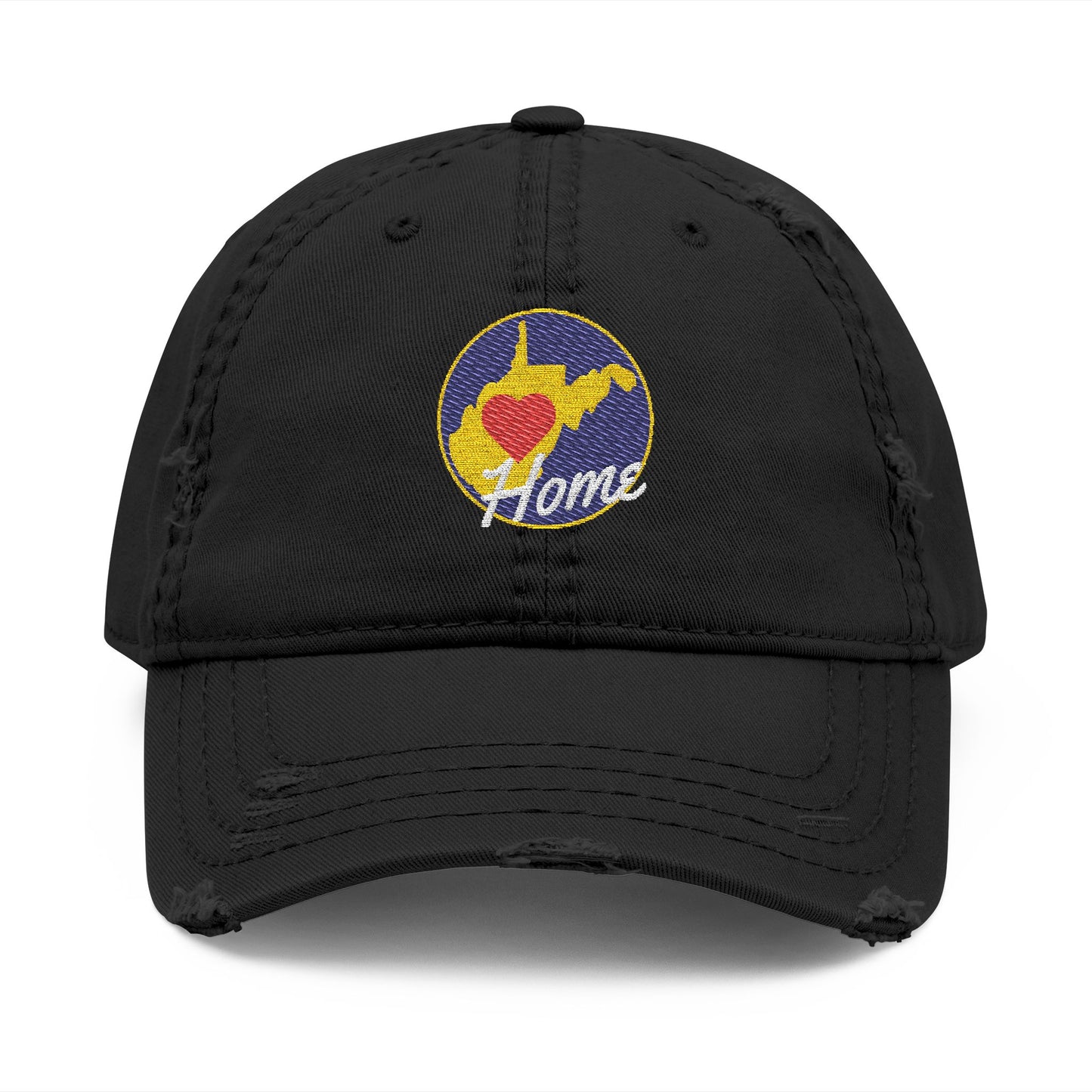 Embroidered Distressed Dad Hat | West Virginia Home-Black-One size-Nicodemus Studios