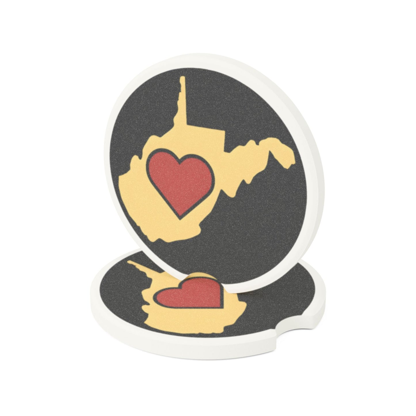 Heart WV Soapstone Car Coaster | Dark Navy & Beige-Nicodemus Studios
