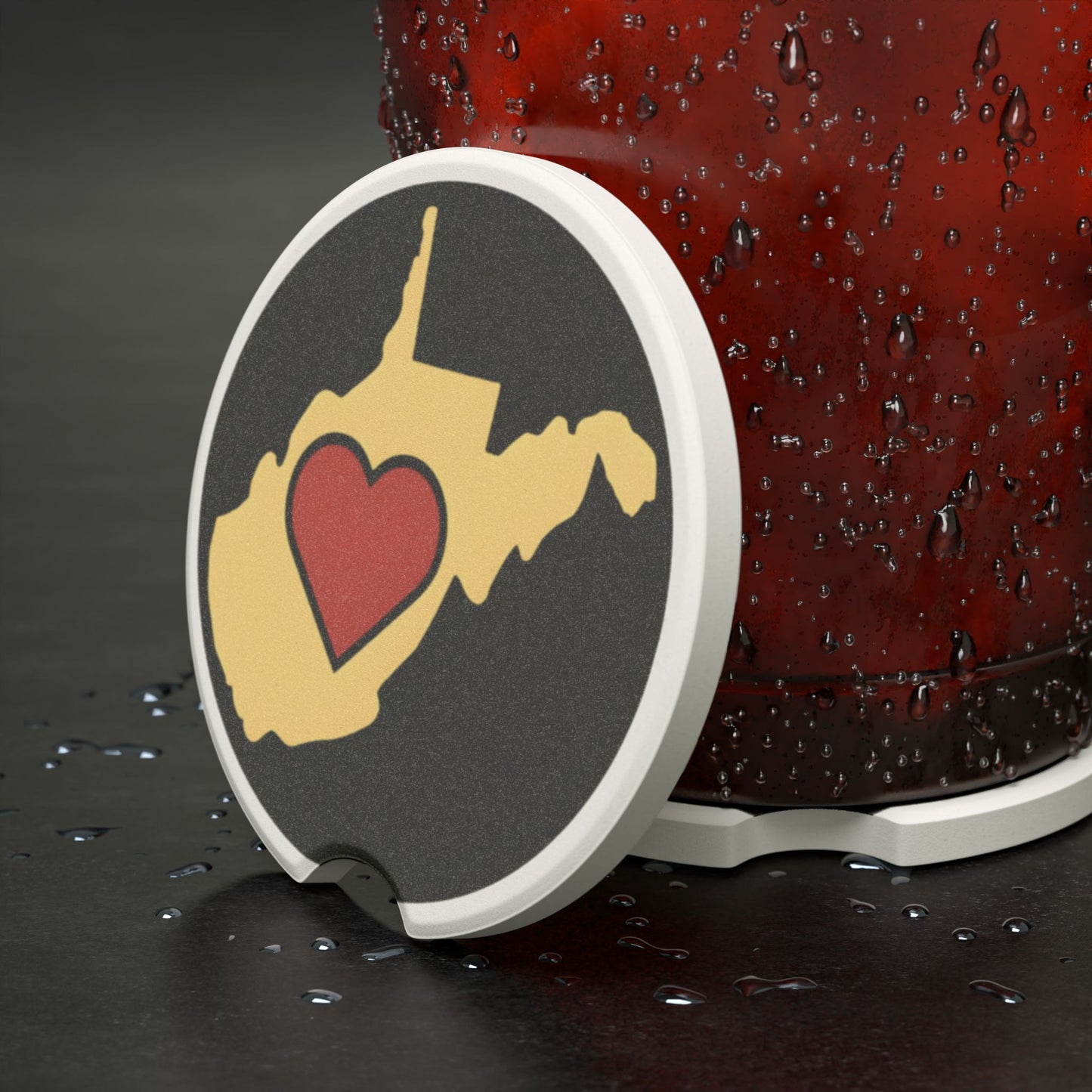 Heart WV Soapstone Car Coaster | Dark Navy & Beige-Nicodemus Studios