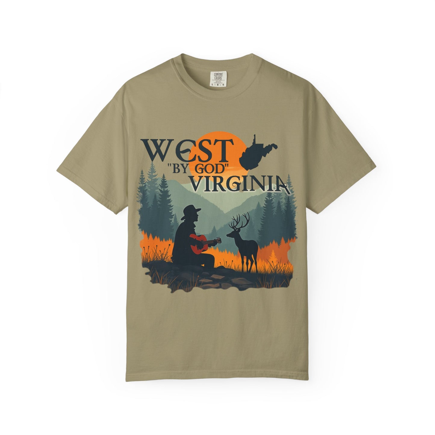 Garment-Dyed T-Shirt | West "By God" Virginia by Nicodemus Studios-Khaki-S-Nicodemus Studios