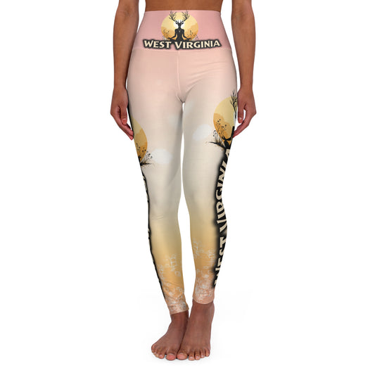 High Waisted Yoga Leggings | West Virginia "Fawn Meditation" by Nicodemus Studios-Nicodemus Studios