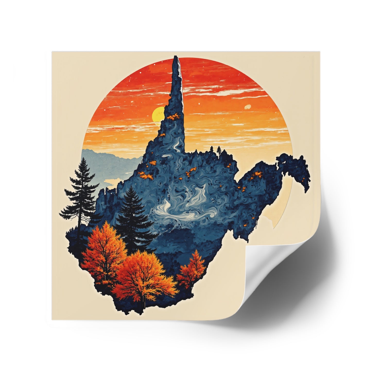 "Indoor/Outdoor sticker | "Land of Four Seasons" by Nicodemus Studios-Square-4" × 4"-White-Nicodemus Studios