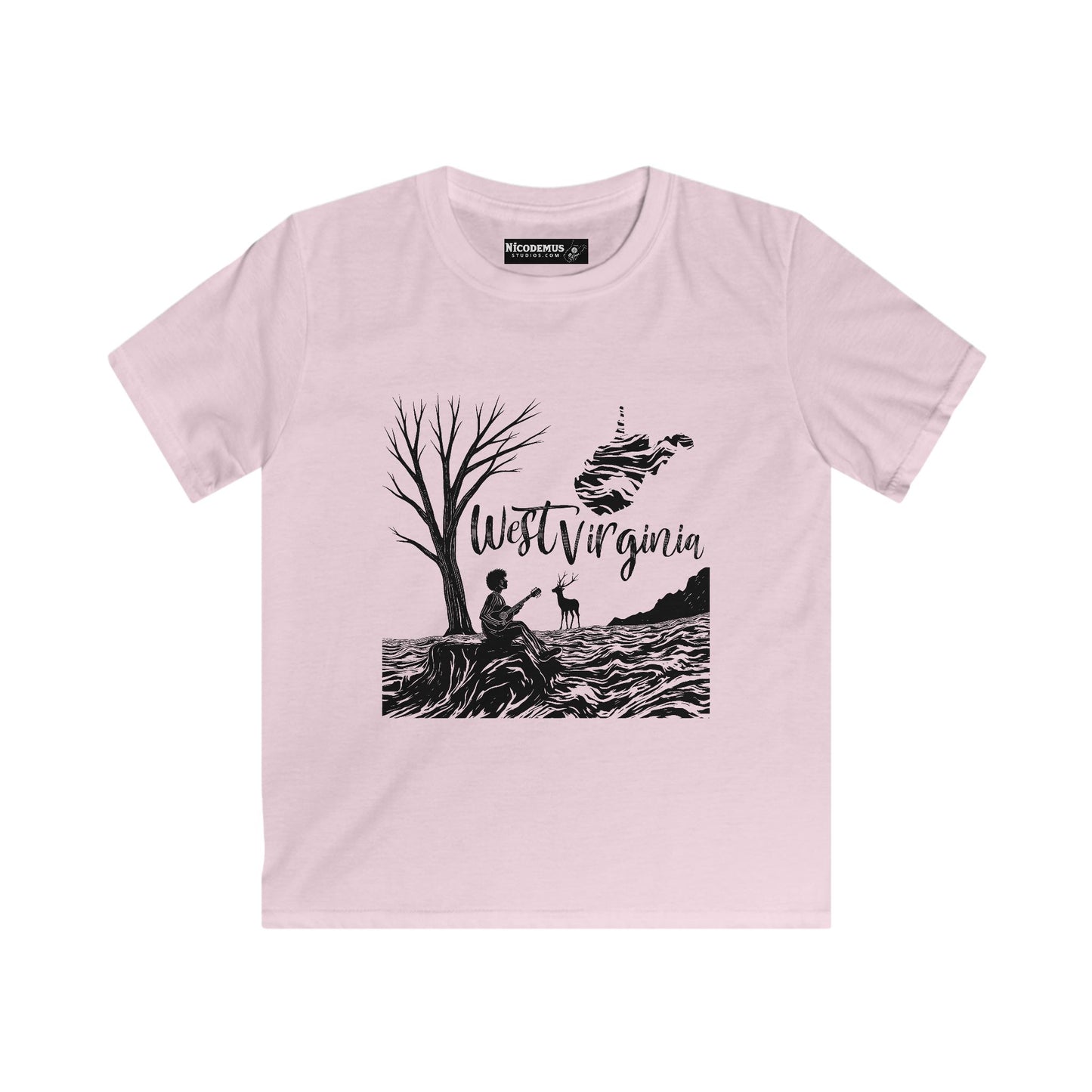 Kids Soft Style Short Sleeve Shirt | "Midnight Visions" by Nicodemus Studios-XS-Light Pink-Nicodemus Studios