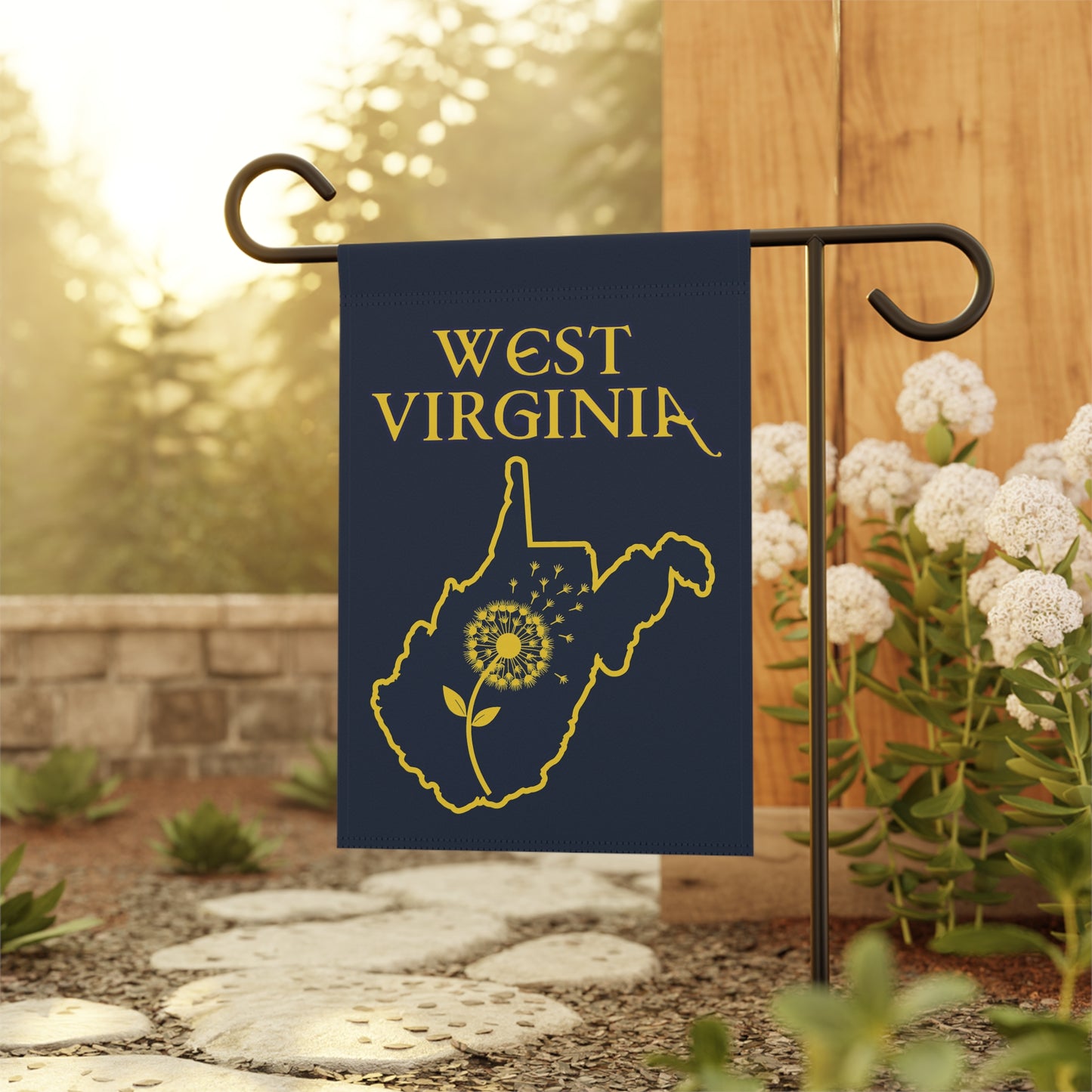 Navy & Yellow West Virginia Dandelion Banner - Floral Design for Outdoor Decor