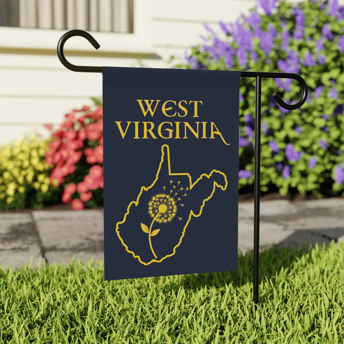 Navy & Yellow West Virginia Dandelion Banner - Floral Design for Outdoor Decor