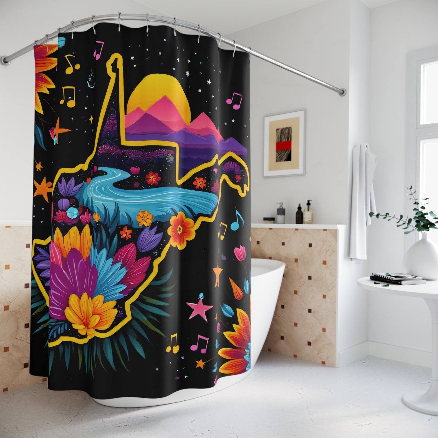 Shower Curtain | Retro Floral West Virginia-Nicodemus Studios