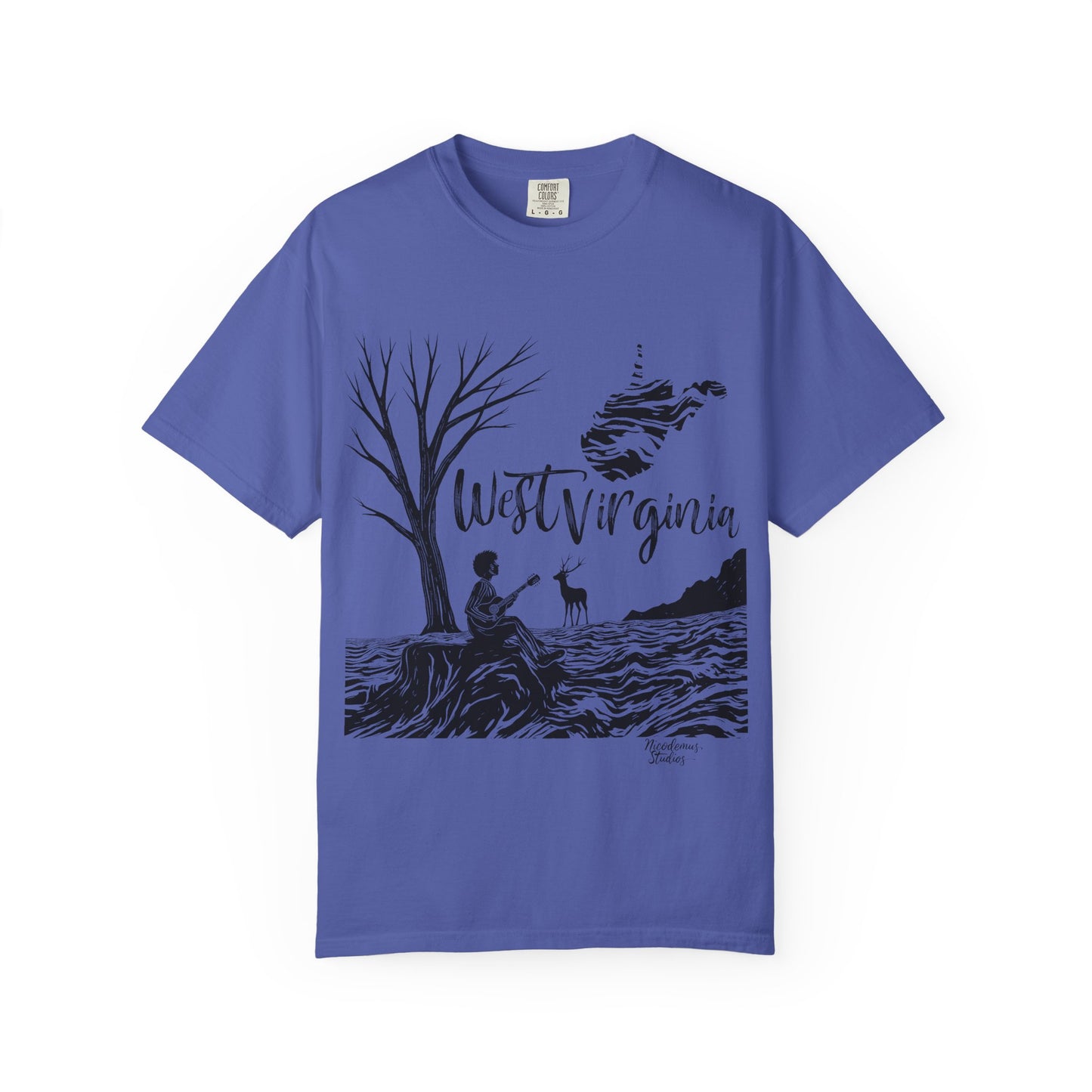 Unisex Garment-Dyed T-shirt | West Virginia Nature Scene-Periwinkle-S-Nicodemus Studios