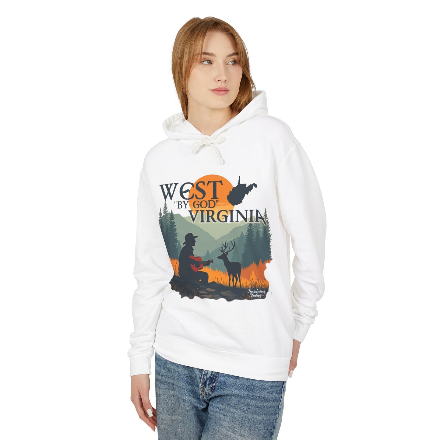 Unisex Lightweight Hooded Sweatshirt | "West By God Virginia" by Nicodemus Studios-Nicodemus Studios