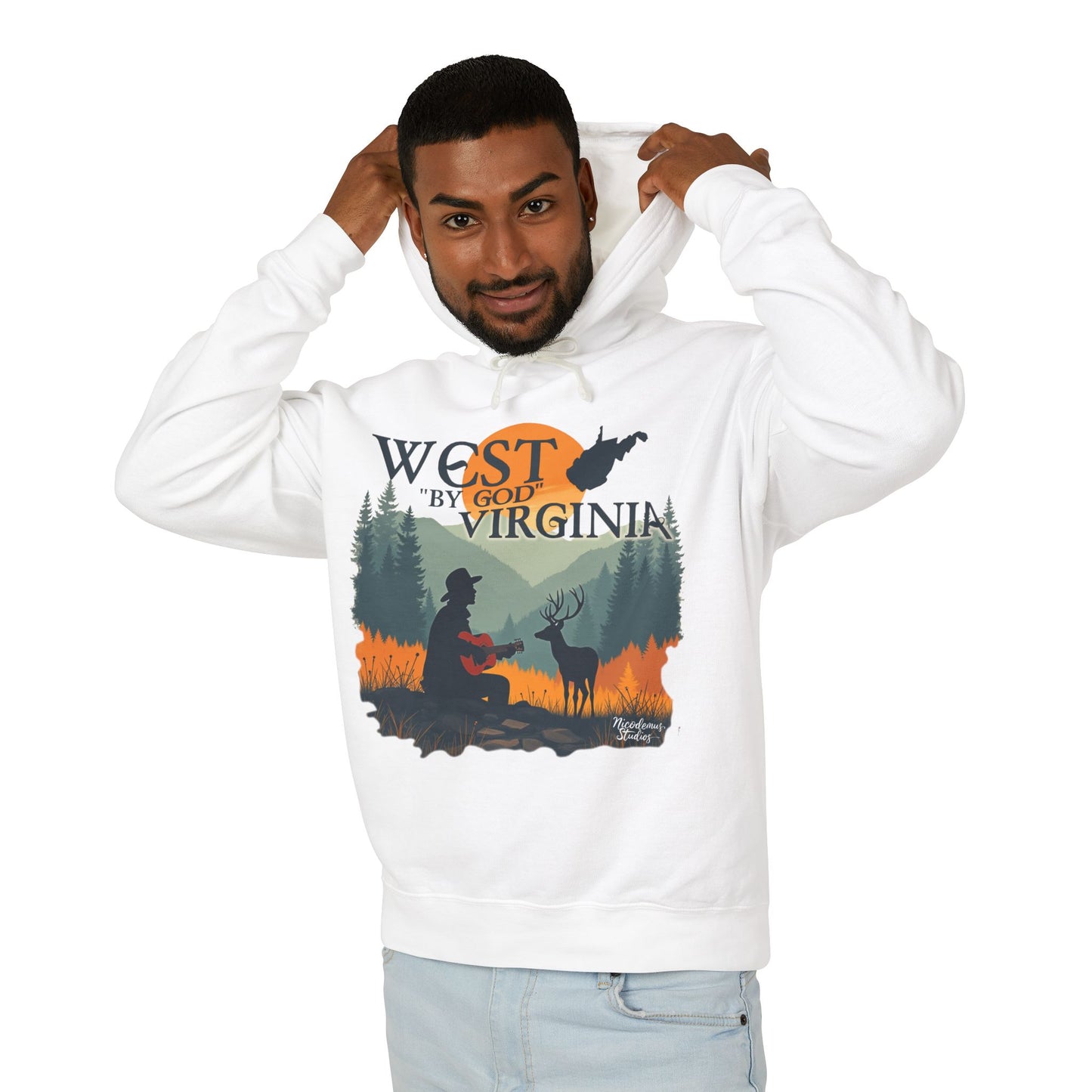Unisex Lightweight Hooded Sweatshirt | "West By God Virginia" by Nicodemus Studios-Nicodemus Studios