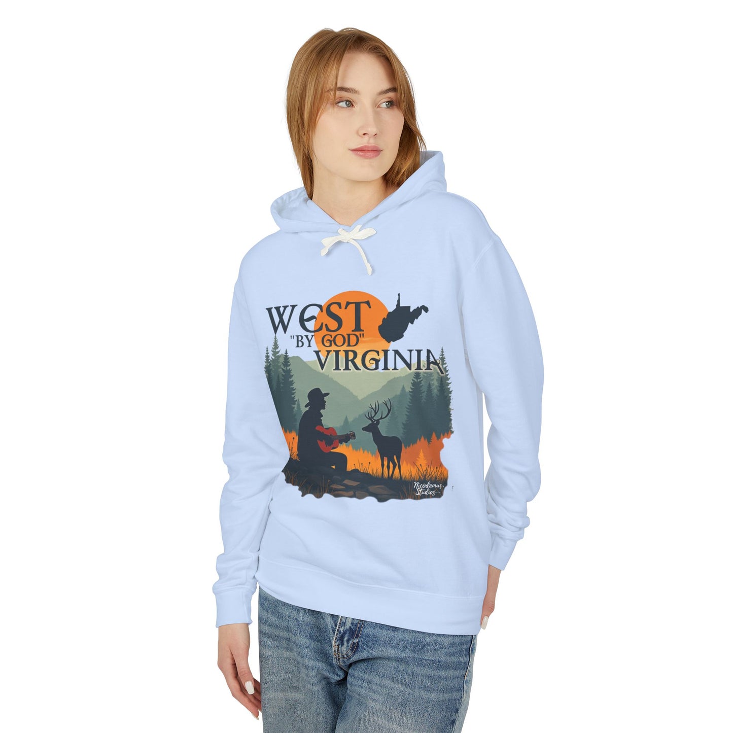 Unisex Lightweight Hooded Sweatshirt | "West By God Virginia" by Nicodemus Studios-Nicodemus Studios