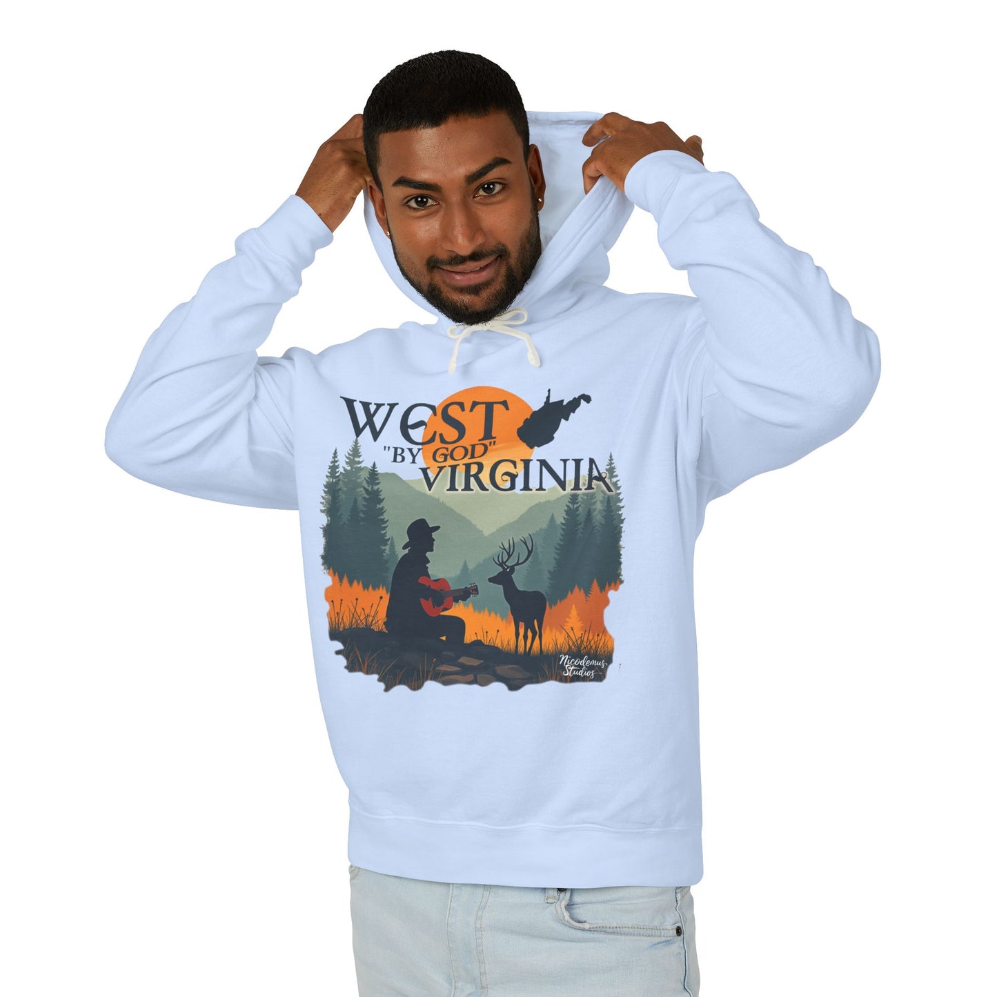Unisex Lightweight Hooded Sweatshirt | "West By God Virginia" by Nicodemus Studios-Nicodemus Studios