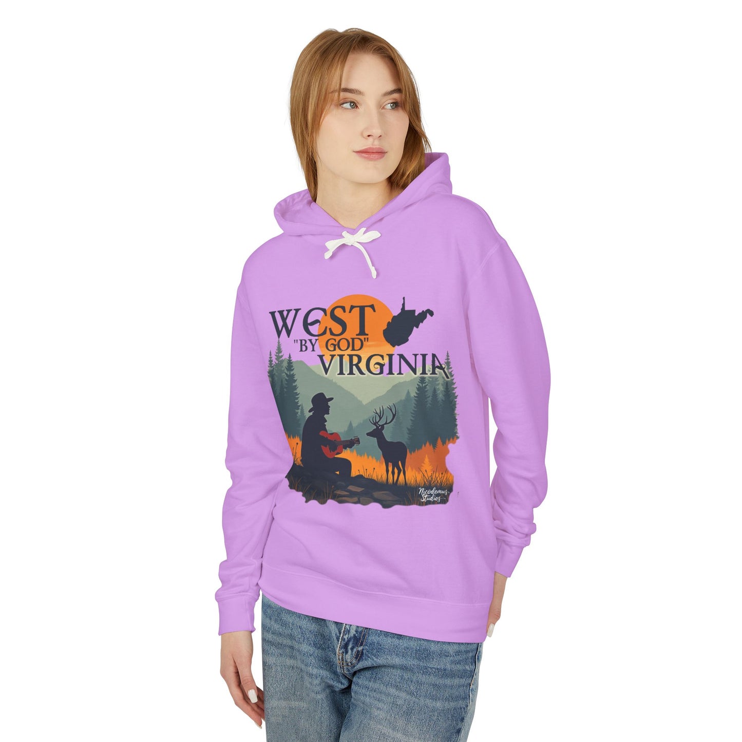 Unisex Lightweight Hooded Sweatshirt | "West By God Virginia" by Nicodemus Studios-Nicodemus Studios