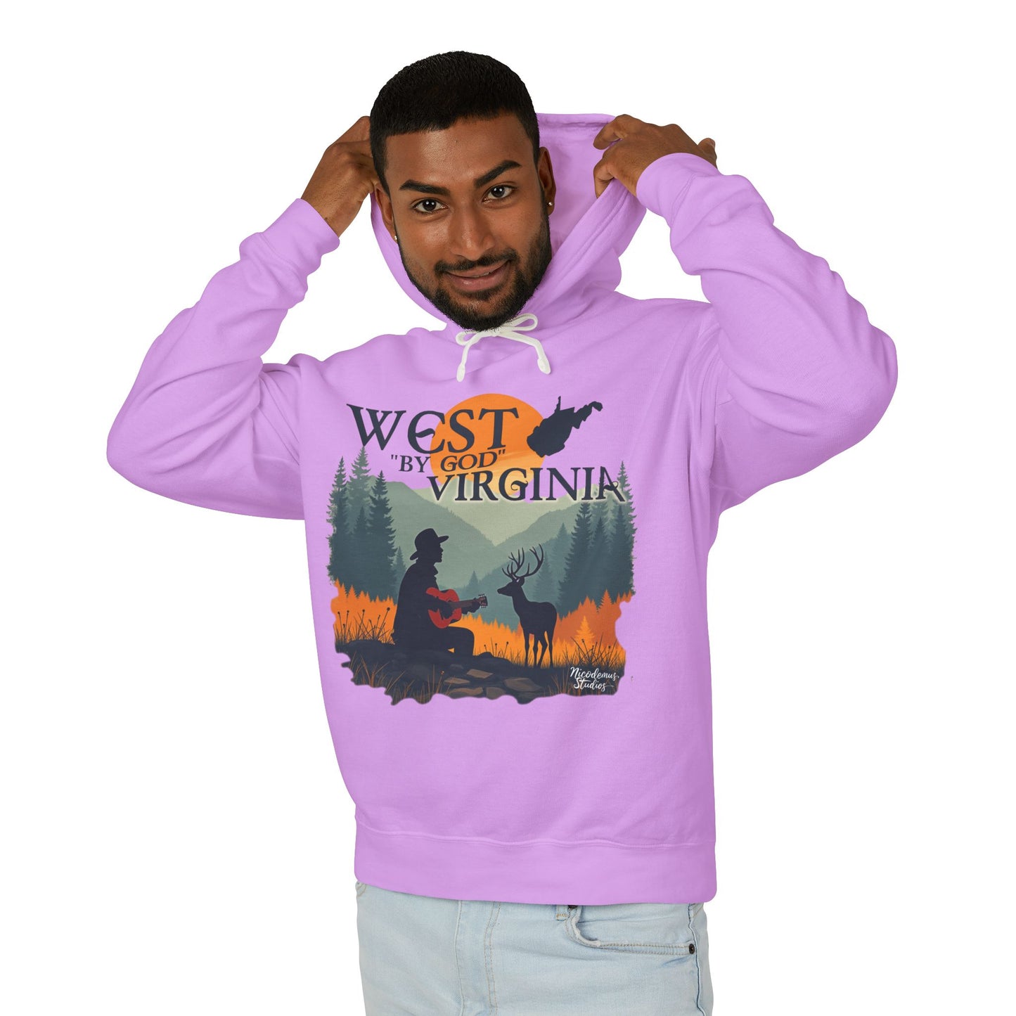 Unisex Lightweight Hooded Sweatshirt | "West By God Virginia" by Nicodemus Studios-Nicodemus Studios