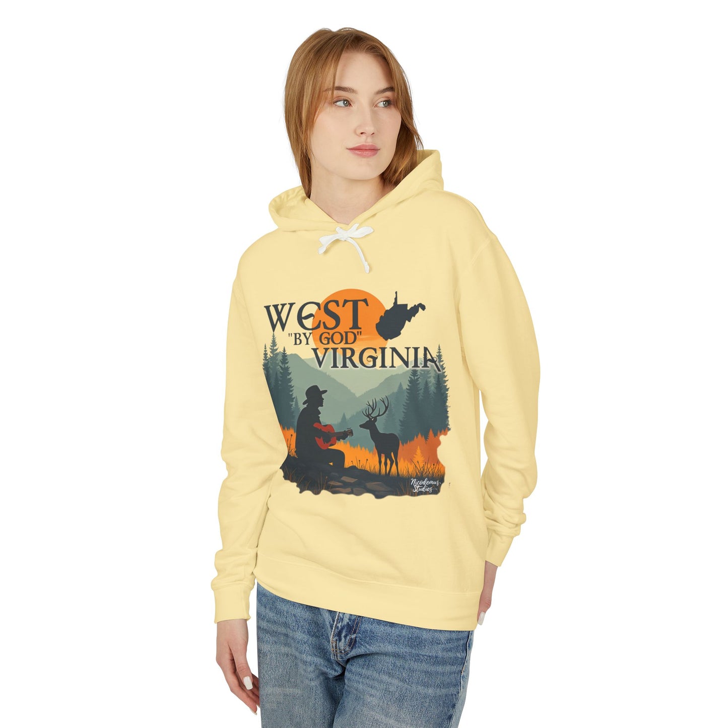 Unisex Lightweight Hooded Sweatshirt | "West By God Virginia" by Nicodemus Studios-Nicodemus Studios