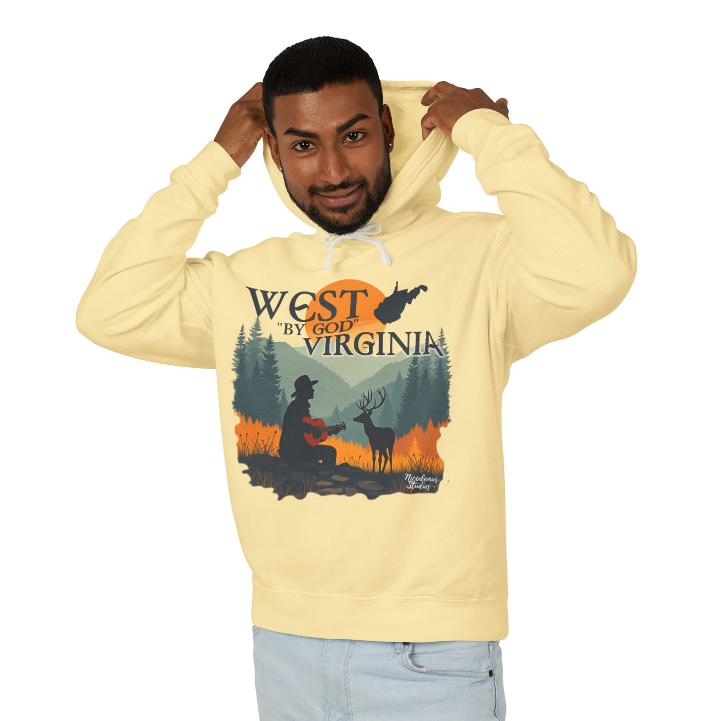 Unisex Lightweight Hooded Sweatshirt | "West By God Virginia" by Nicodemus Studios-Nicodemus Studios