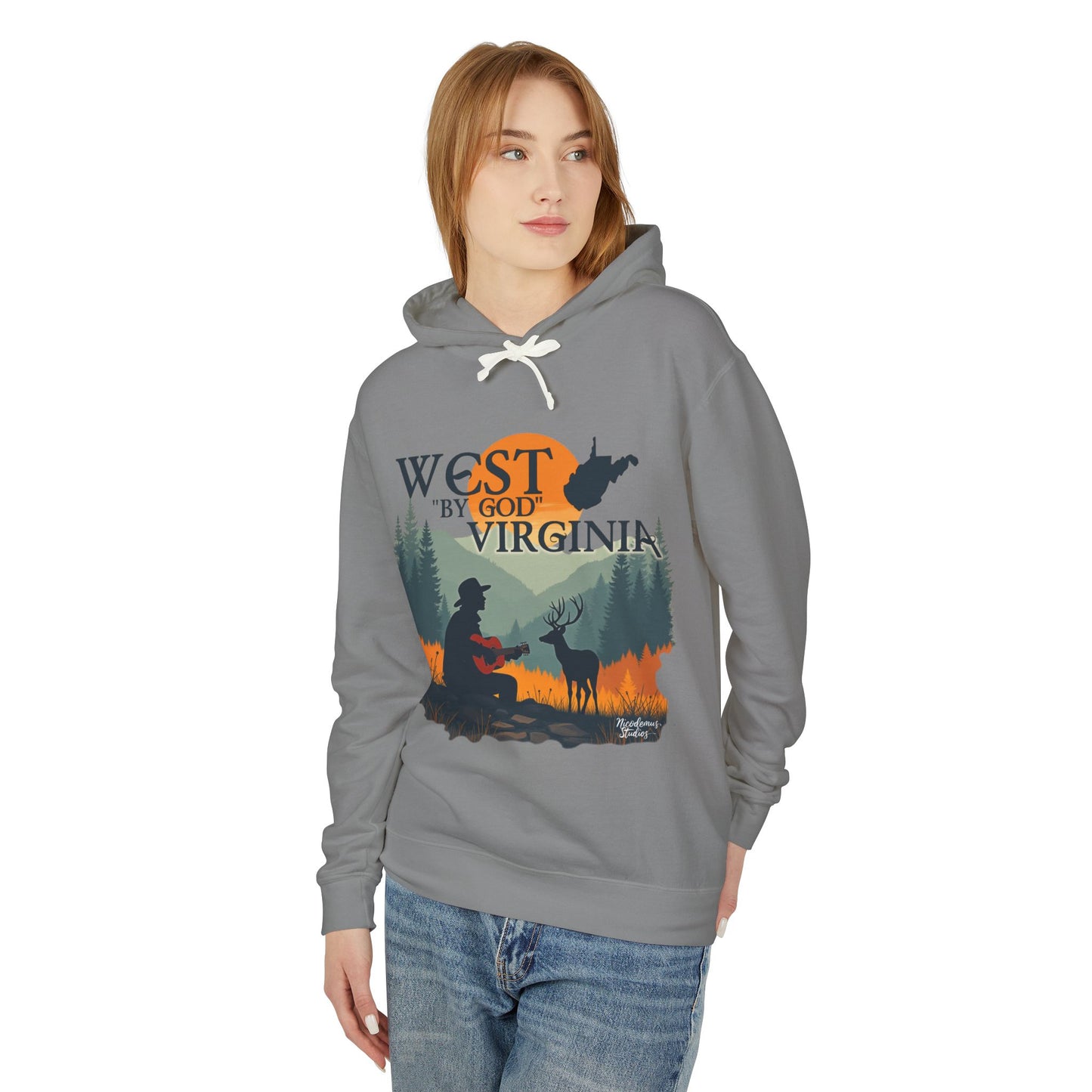 Unisex Lightweight Hooded Sweatshirt | "West By God Virginia" by Nicodemus Studios-Nicodemus Studios