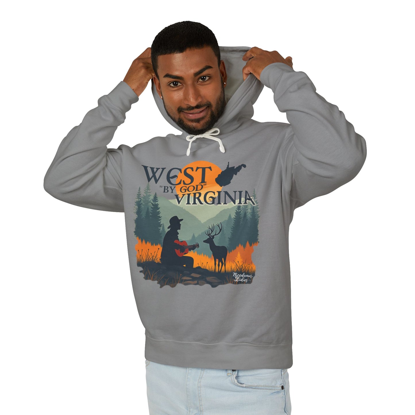 Unisex Lightweight Hooded Sweatshirt | "West By God Virginia" by Nicodemus Studios-Nicodemus Studios