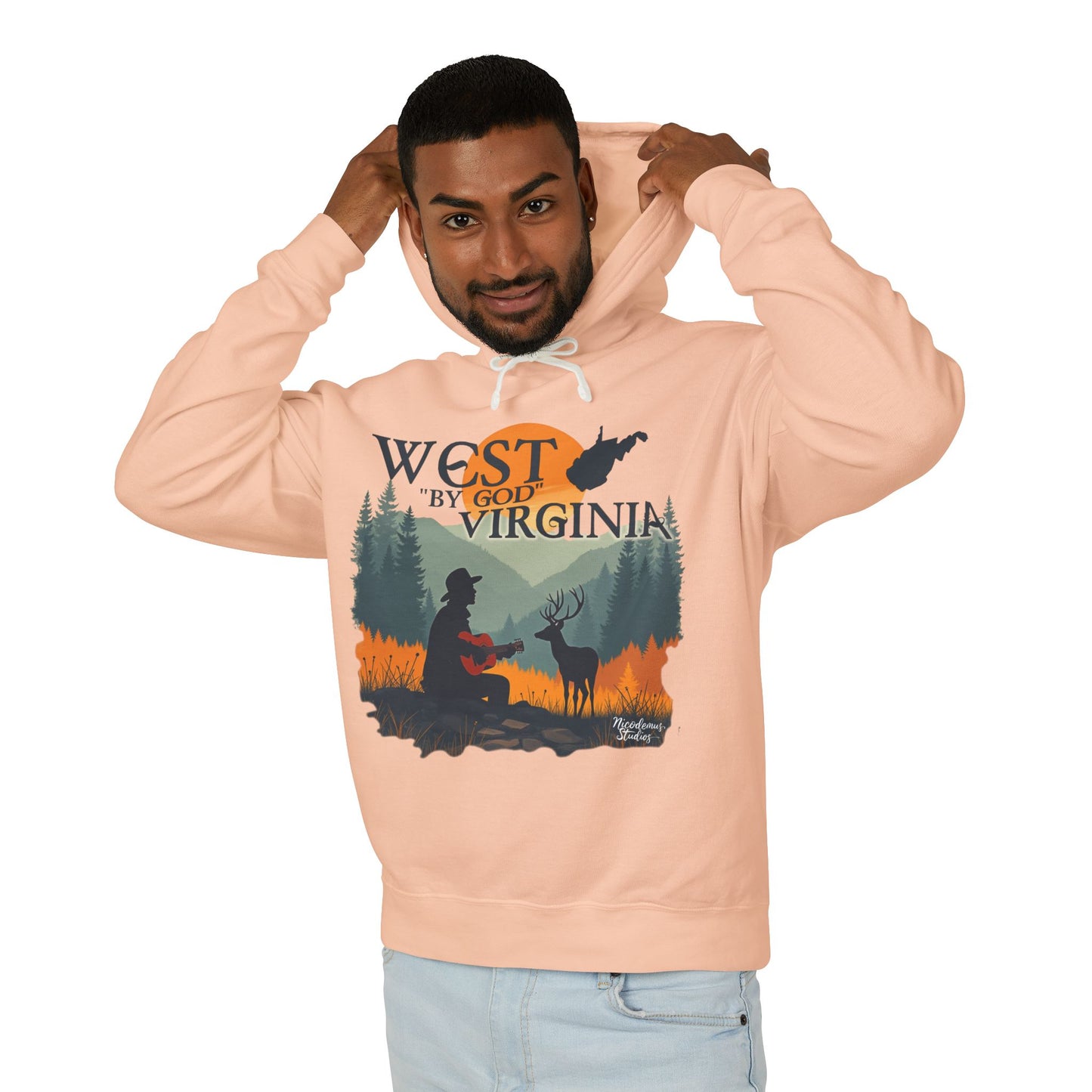 Unisex Lightweight Hooded Sweatshirt | "West By God Virginia" by Nicodemus Studios-Nicodemus Studios