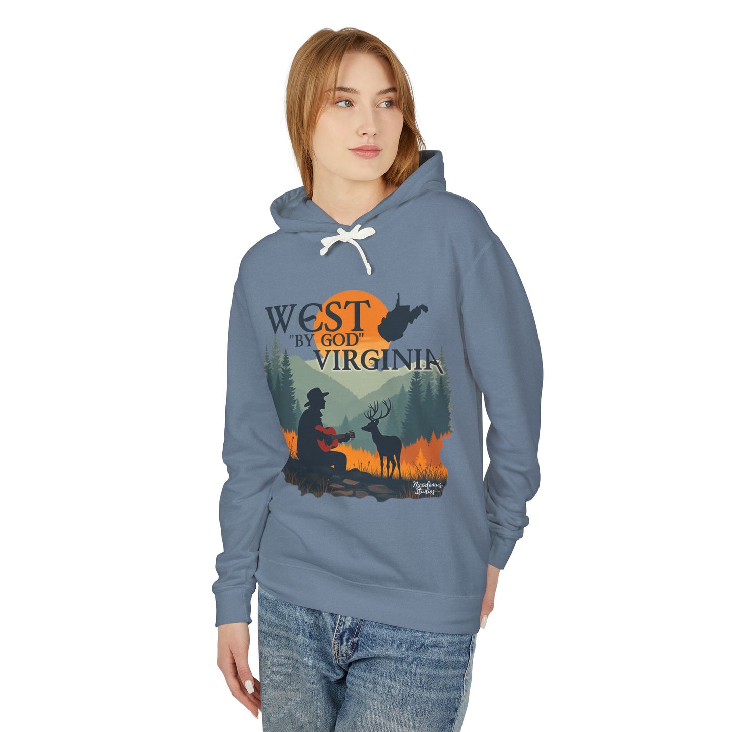 Unisex Lightweight Hooded Sweatshirt | "West By God Virginia" by Nicodemus Studios-Nicodemus Studios
