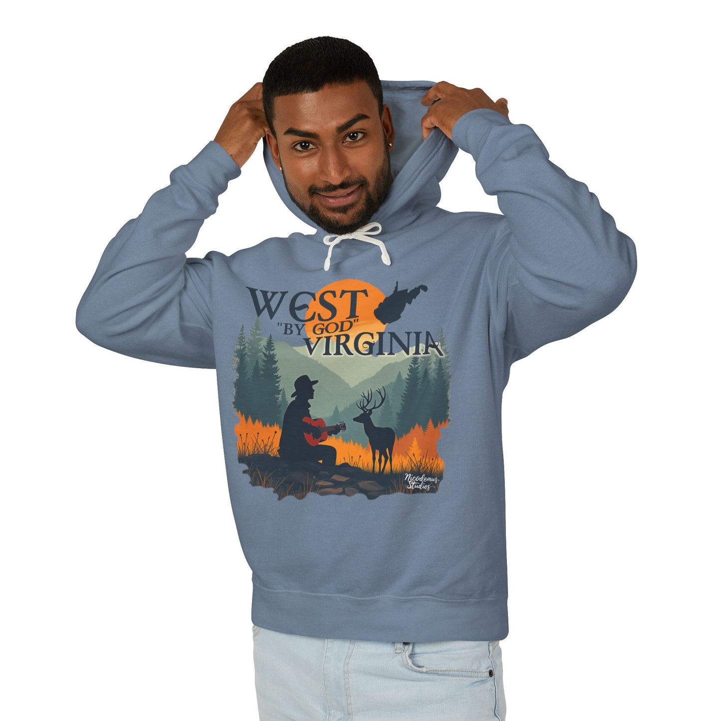 Unisex Lightweight Hooded Sweatshirt | "West By God Virginia" by Nicodemus Studios-Nicodemus Studios