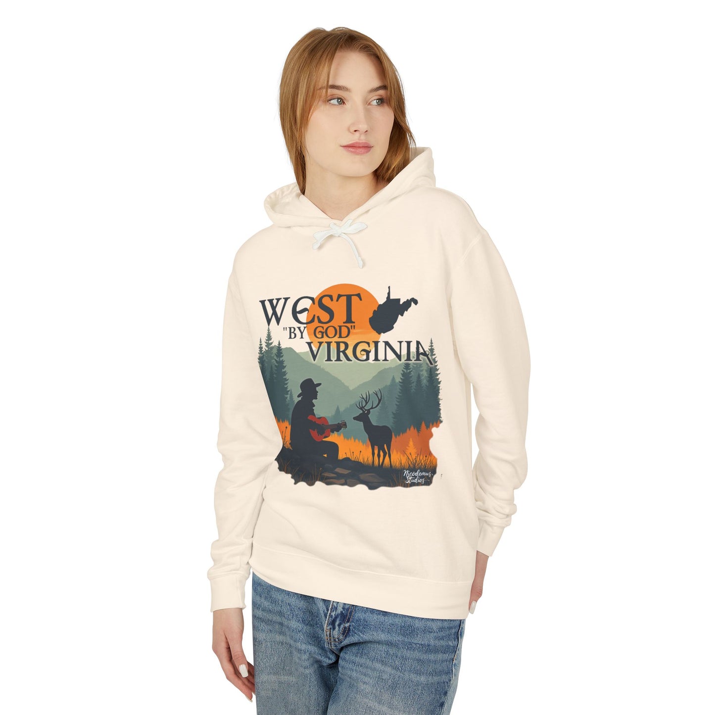 Unisex Lightweight Hooded Sweatshirt | "West By God Virginia" by Nicodemus Studios-Nicodemus Studios