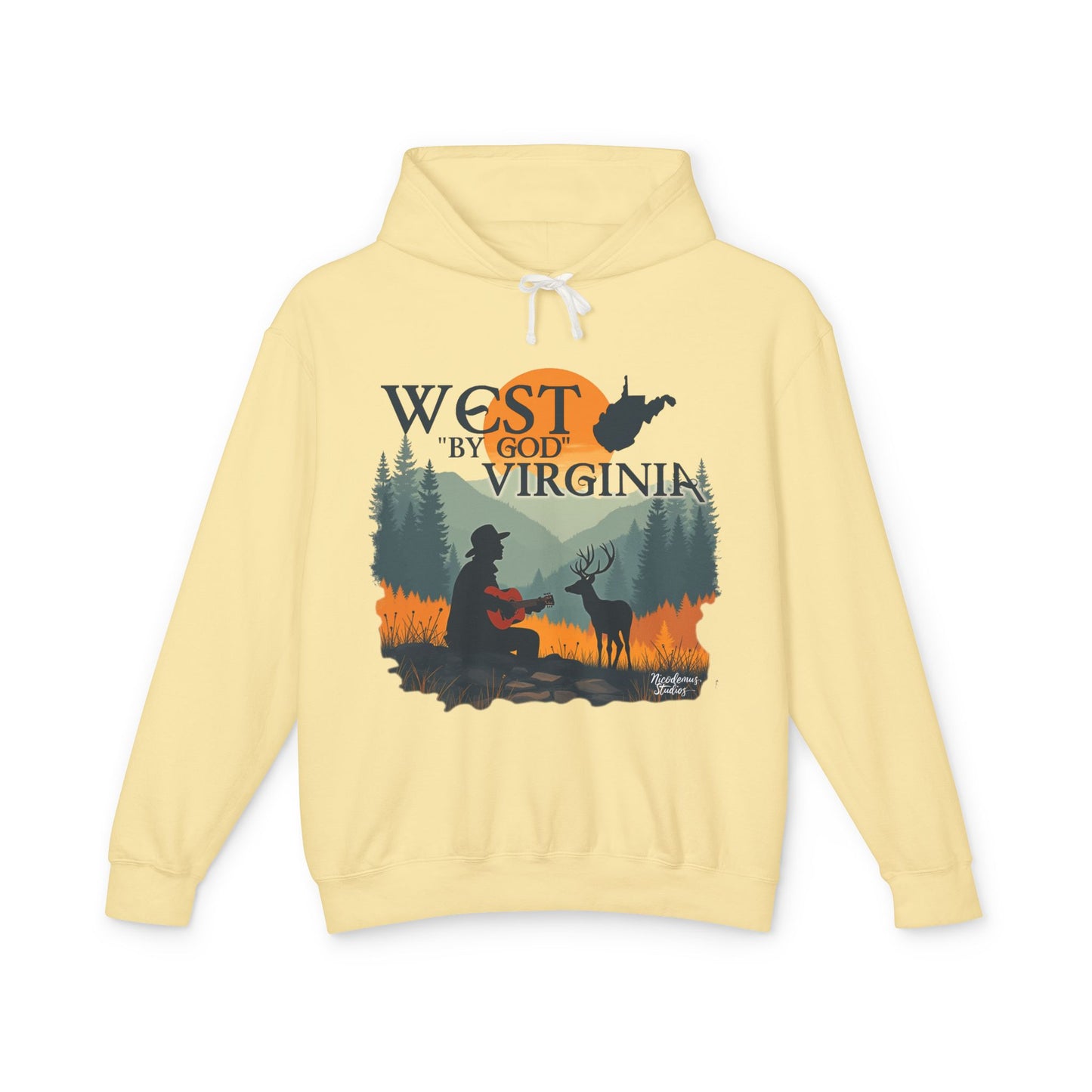 Unisex Lightweight Hooded Sweatshirt | "West By God Virginia" by Nicodemus Studios-S-Butter-Nicodemus Studios