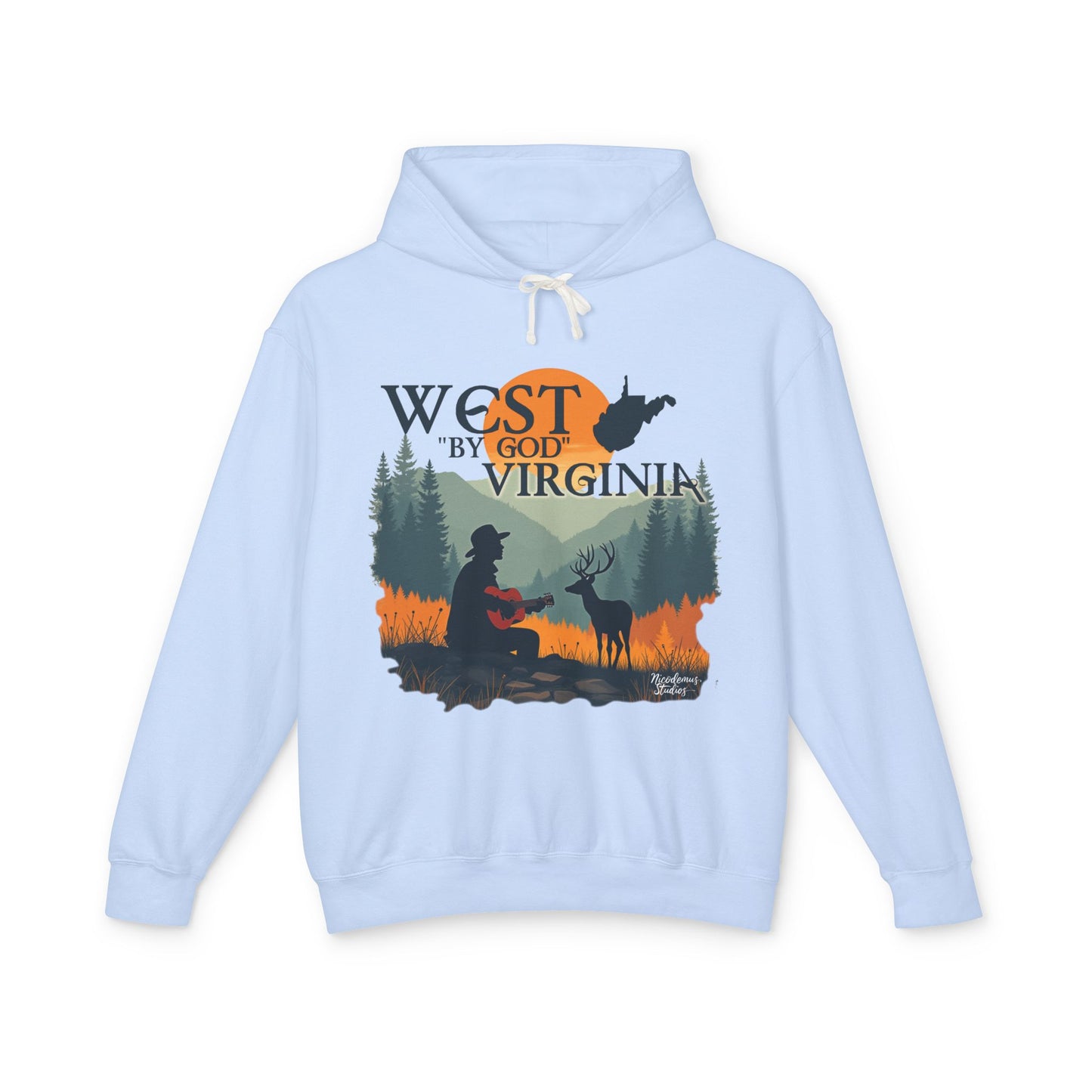 Unisex Lightweight Hooded Sweatshirt | "West By God Virginia" by Nicodemus Studios-S-Hydrangea-Nicodemus Studios