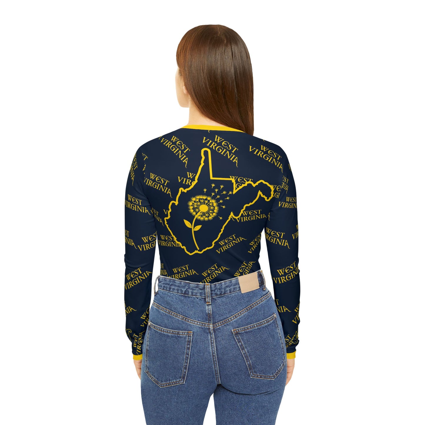 West Virginia Dandelion Design Long Sleeve V-neck Shirt for Women-Nicodemus Studios