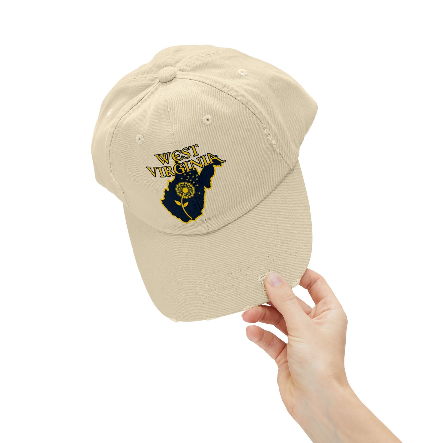 West Virginia Dandelion Design Unisex Distressed Cap