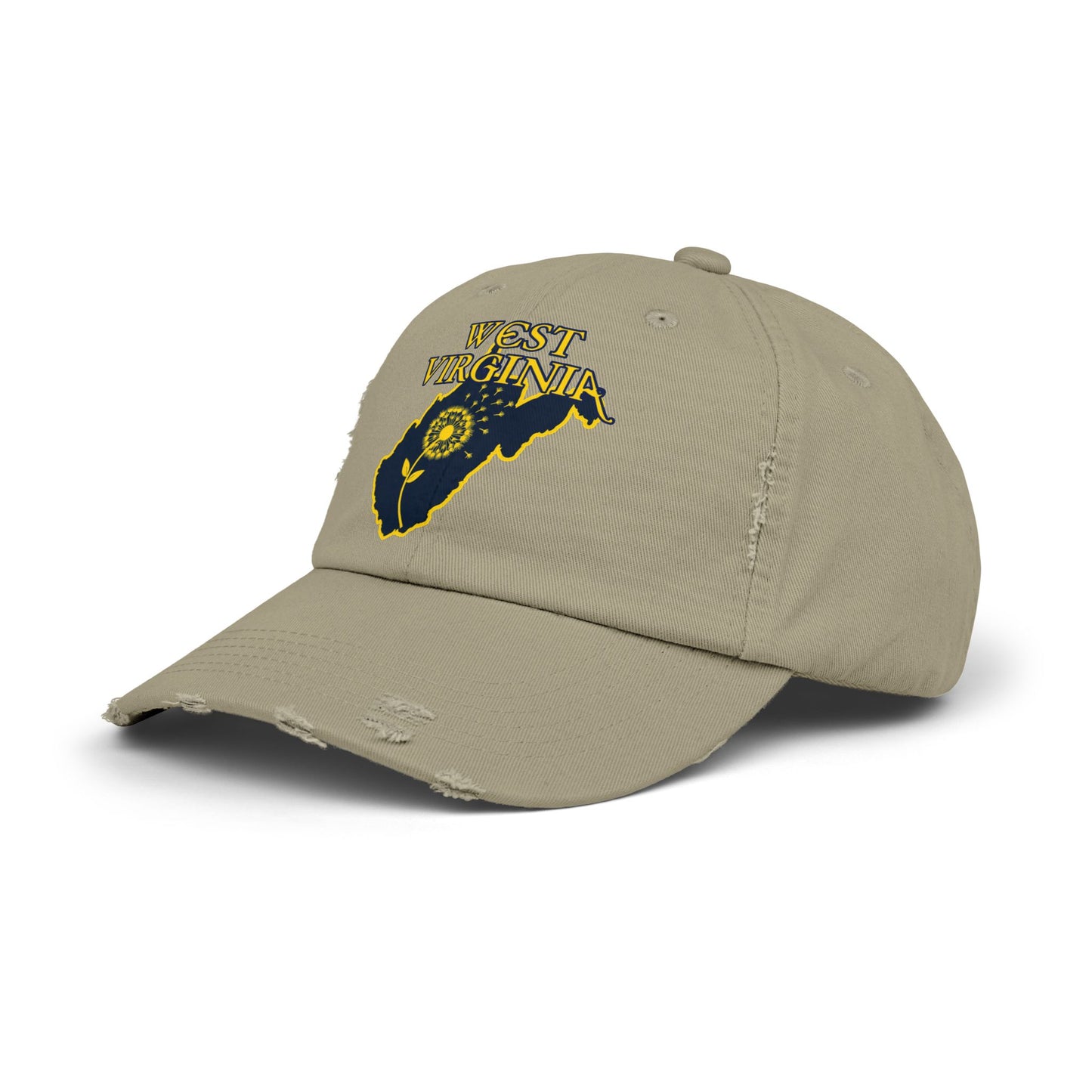 West Virginia Dandelion Design Unisex Distressed Cap