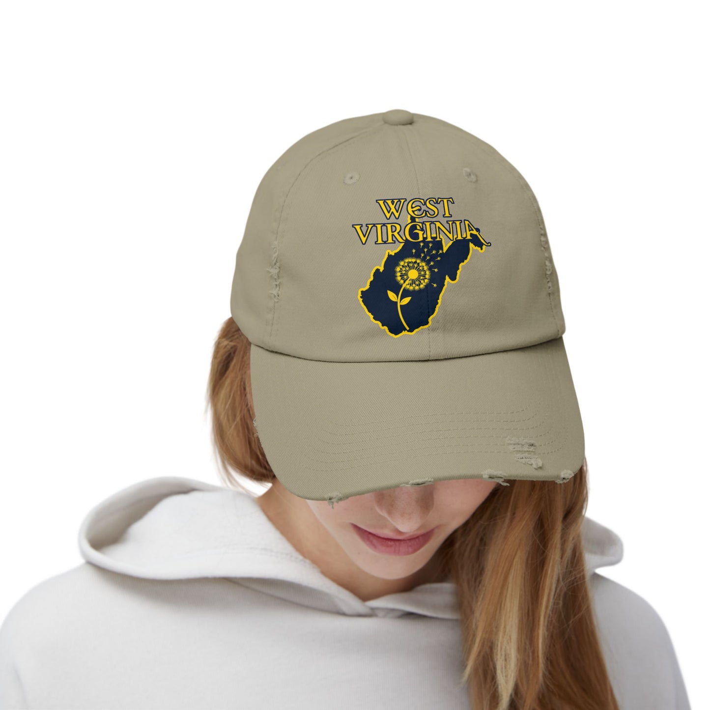 West Virginia Dandelion Design Unisex Distressed Cap