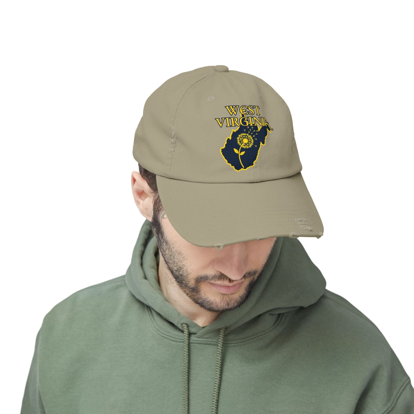 West Virginia Dandelion Design Unisex Distressed Cap
