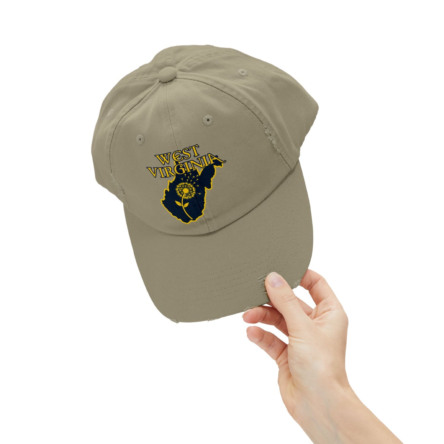 West Virginia Dandelion Design Unisex Distressed Cap