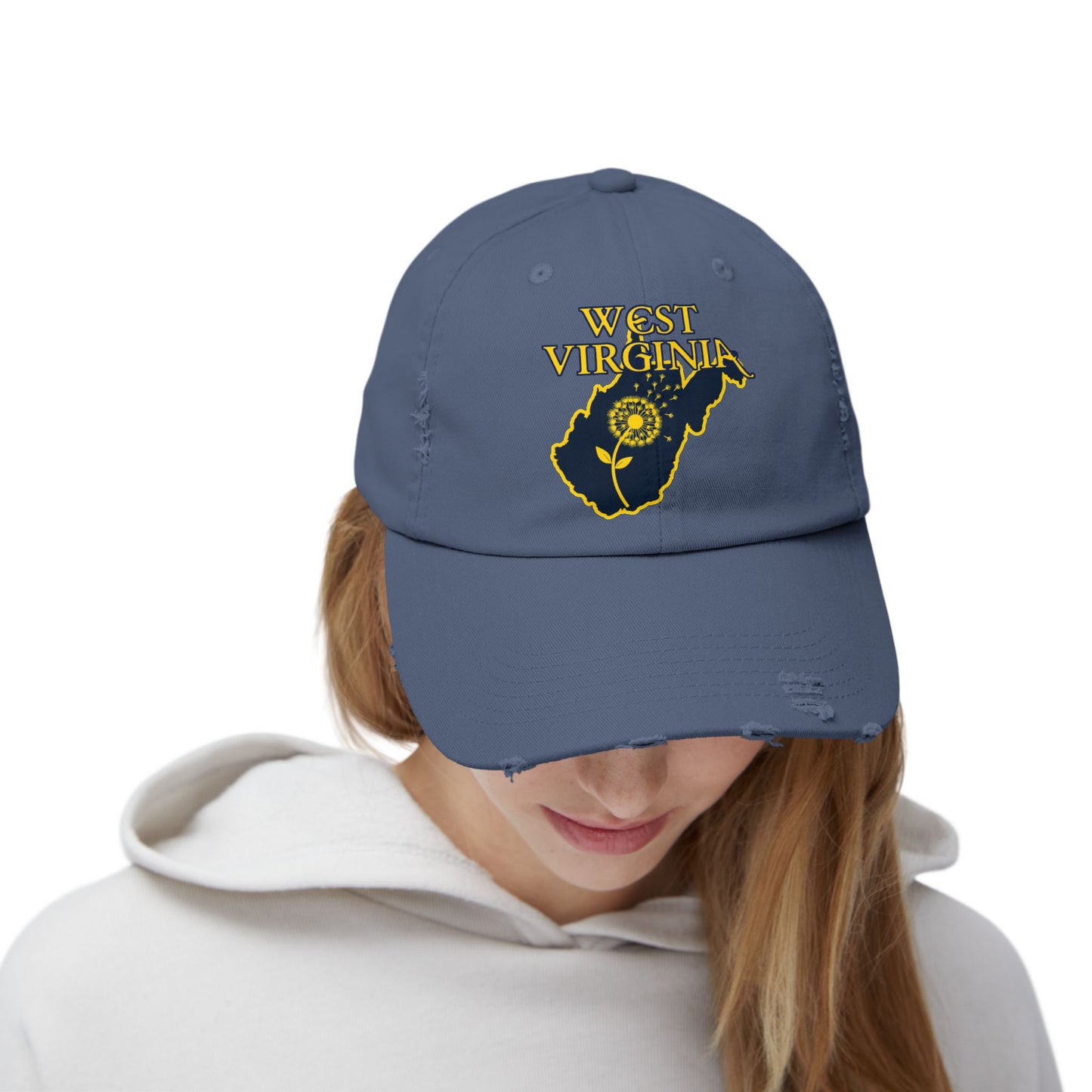 West Virginia Dandelion Design Unisex Distressed Cap
