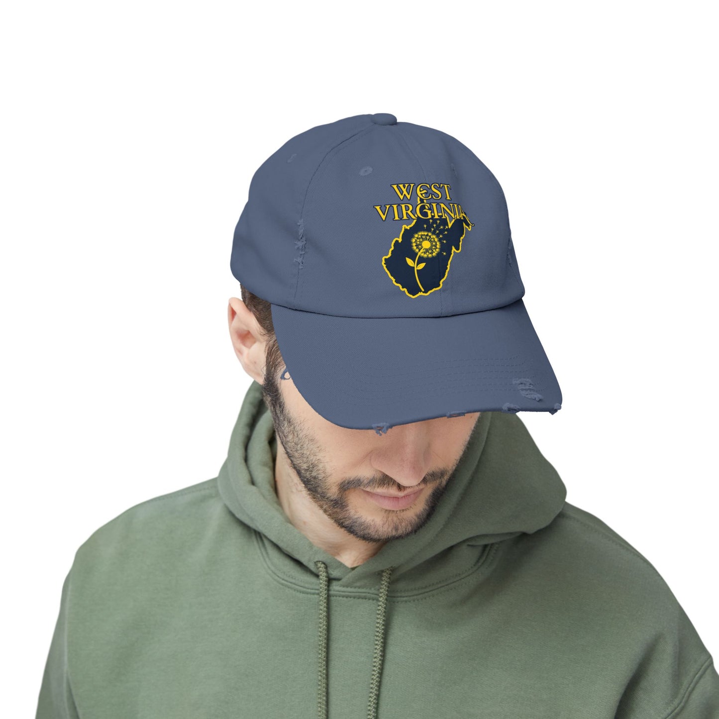 West Virginia Dandelion Design Unisex Distressed Cap