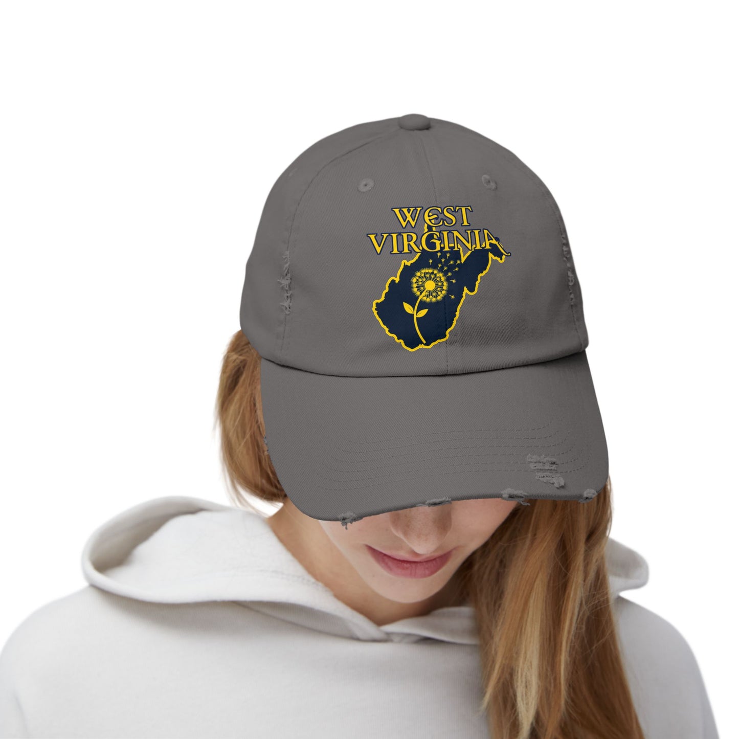 West Virginia Dandelion Design Unisex Distressed Cap