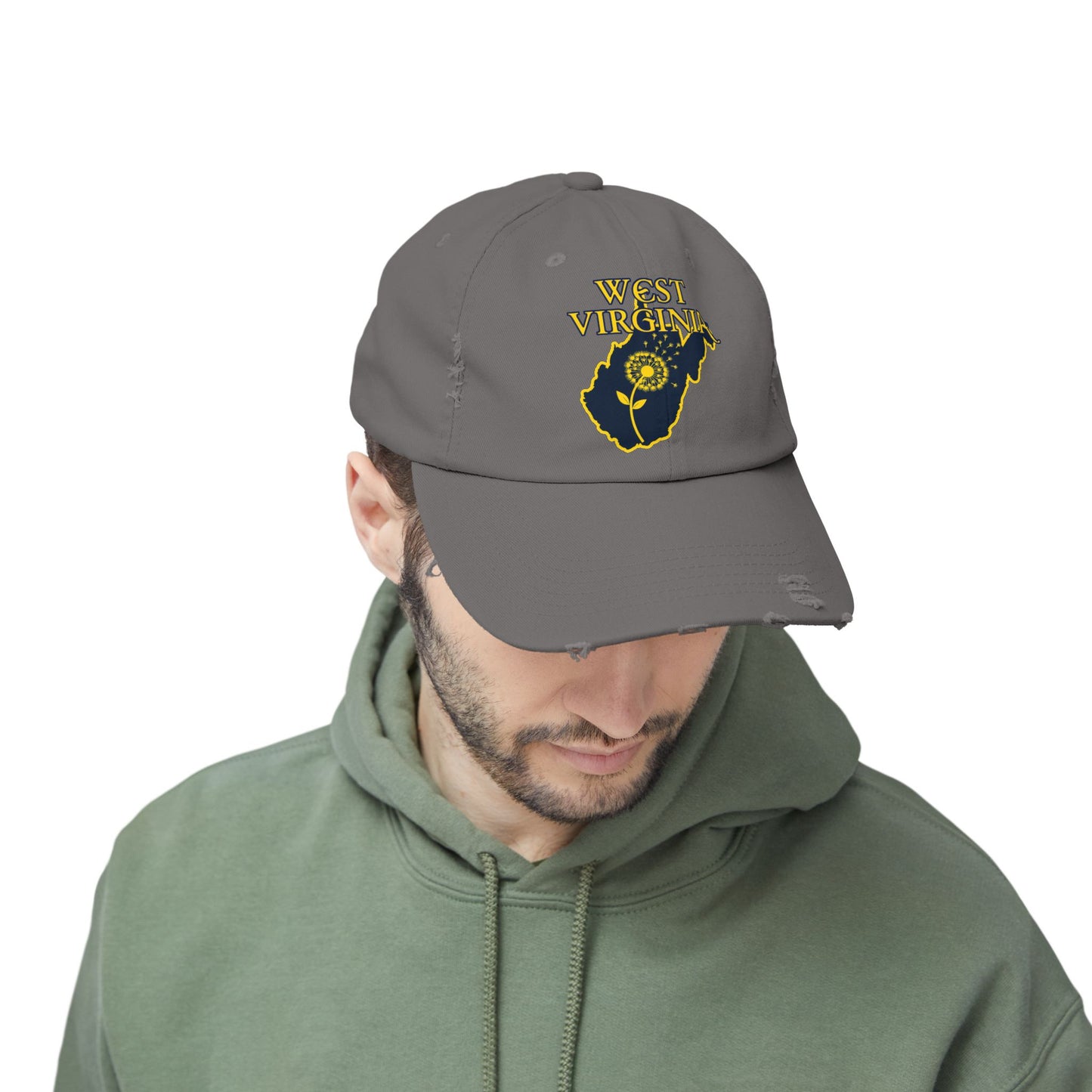 West Virginia Dandelion Design Unisex Distressed Cap