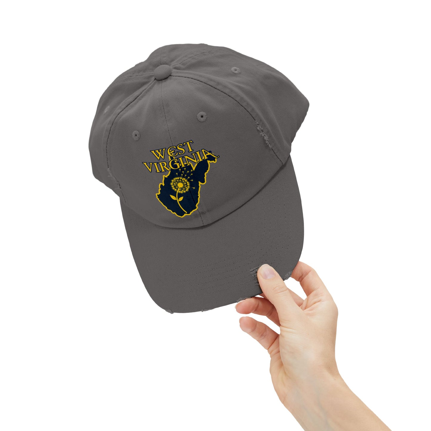 West Virginia Dandelion Design Unisex Distressed Cap