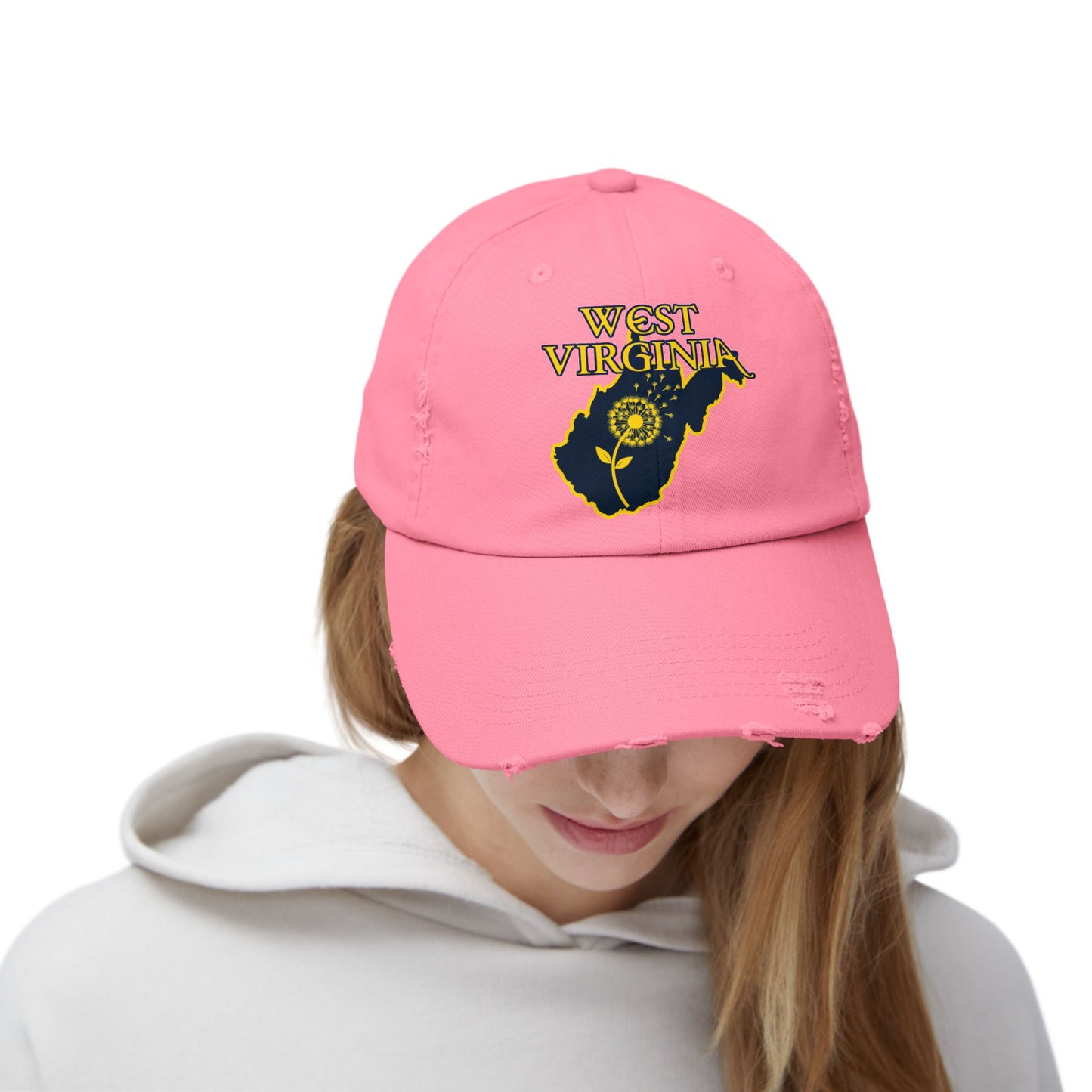 West Virginia Dandelion Design Unisex Distressed Cap