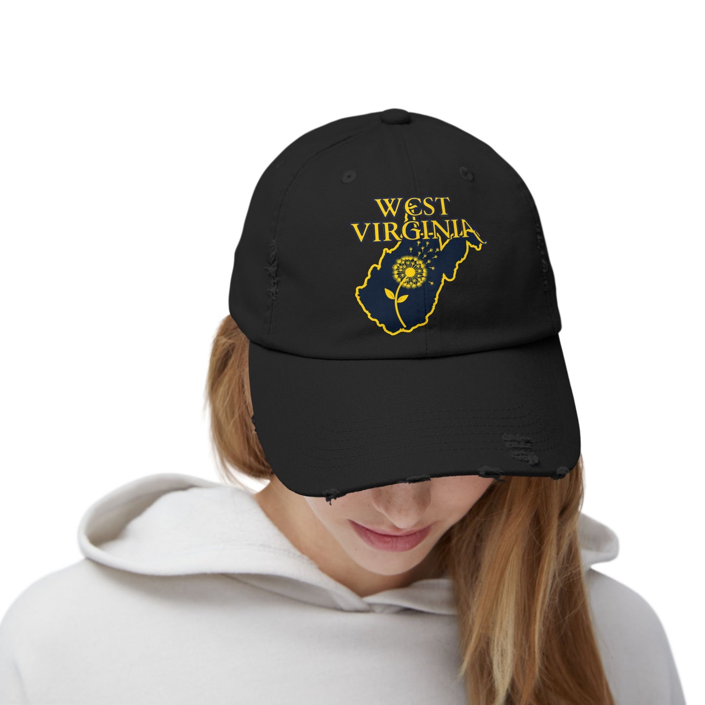 West Virginia Dandelion Design Unisex Distressed Cap