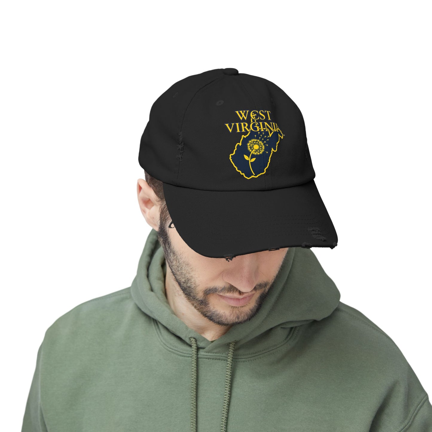 West Virginia Dandelion Design Unisex Distressed Cap