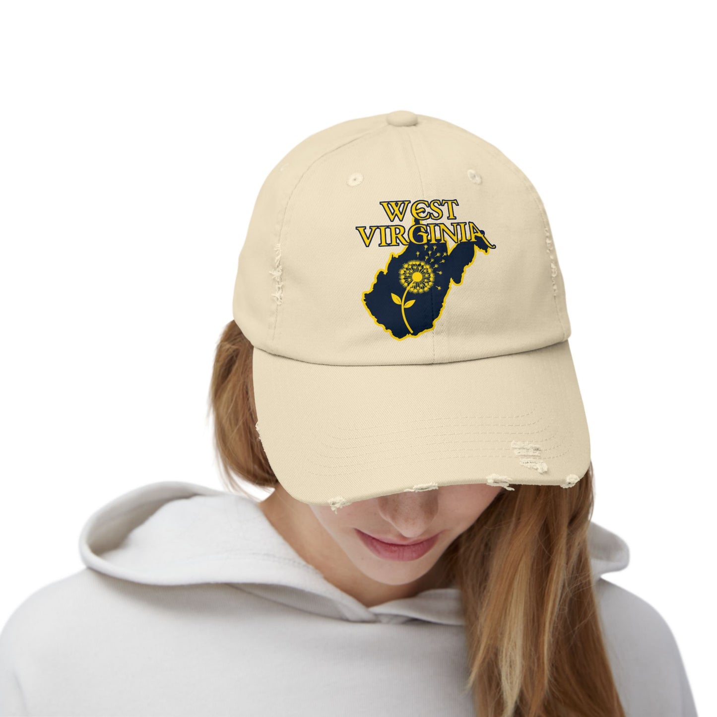 West Virginia Dandelion Design Unisex Distressed Cap