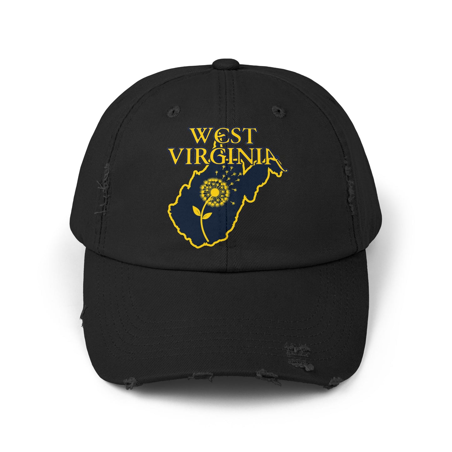West Virginia Dandelion Design Unisex Distressed Cap
