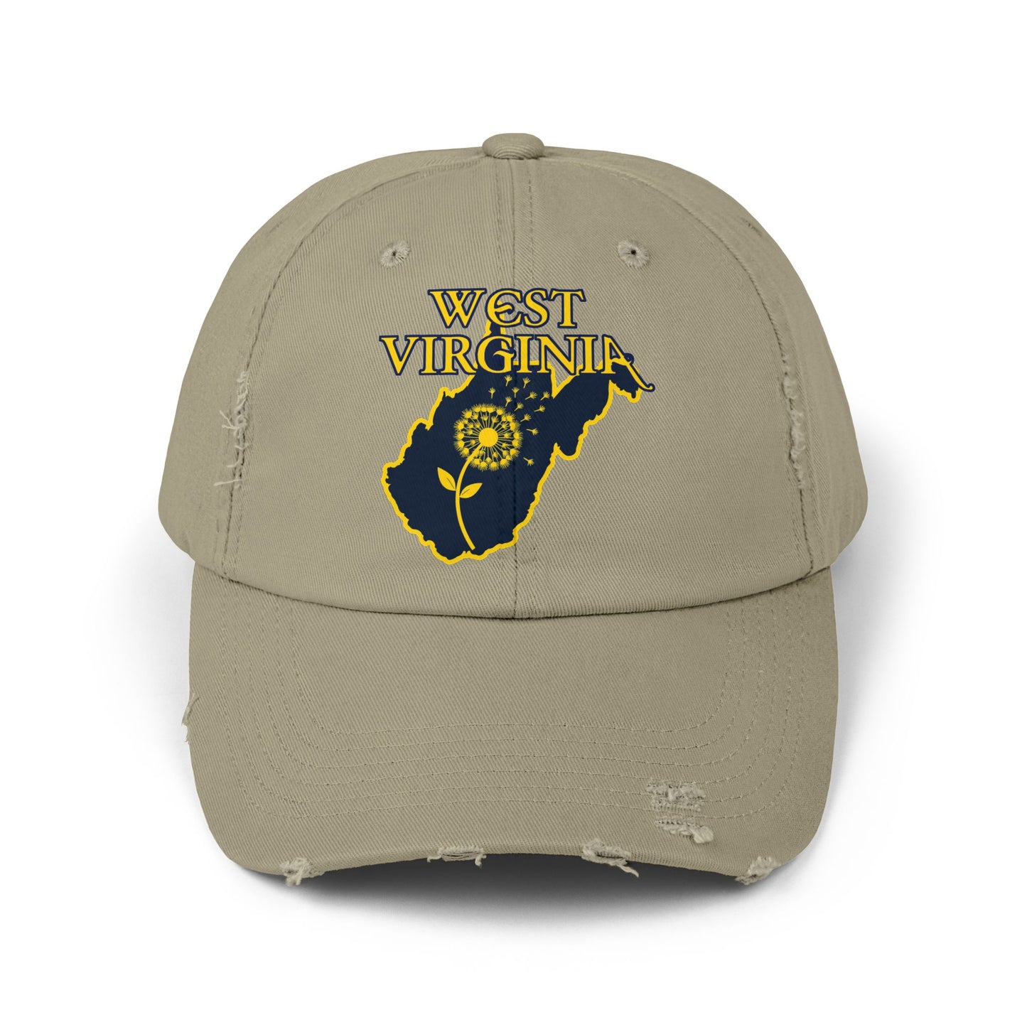 West Virginia Dandelion Design Unisex Distressed Cap