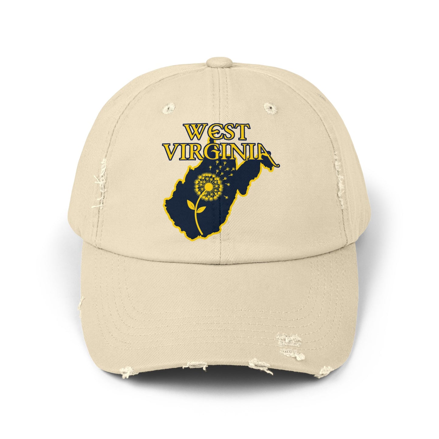 West Virginia Dandelion Design Unisex Distressed Cap