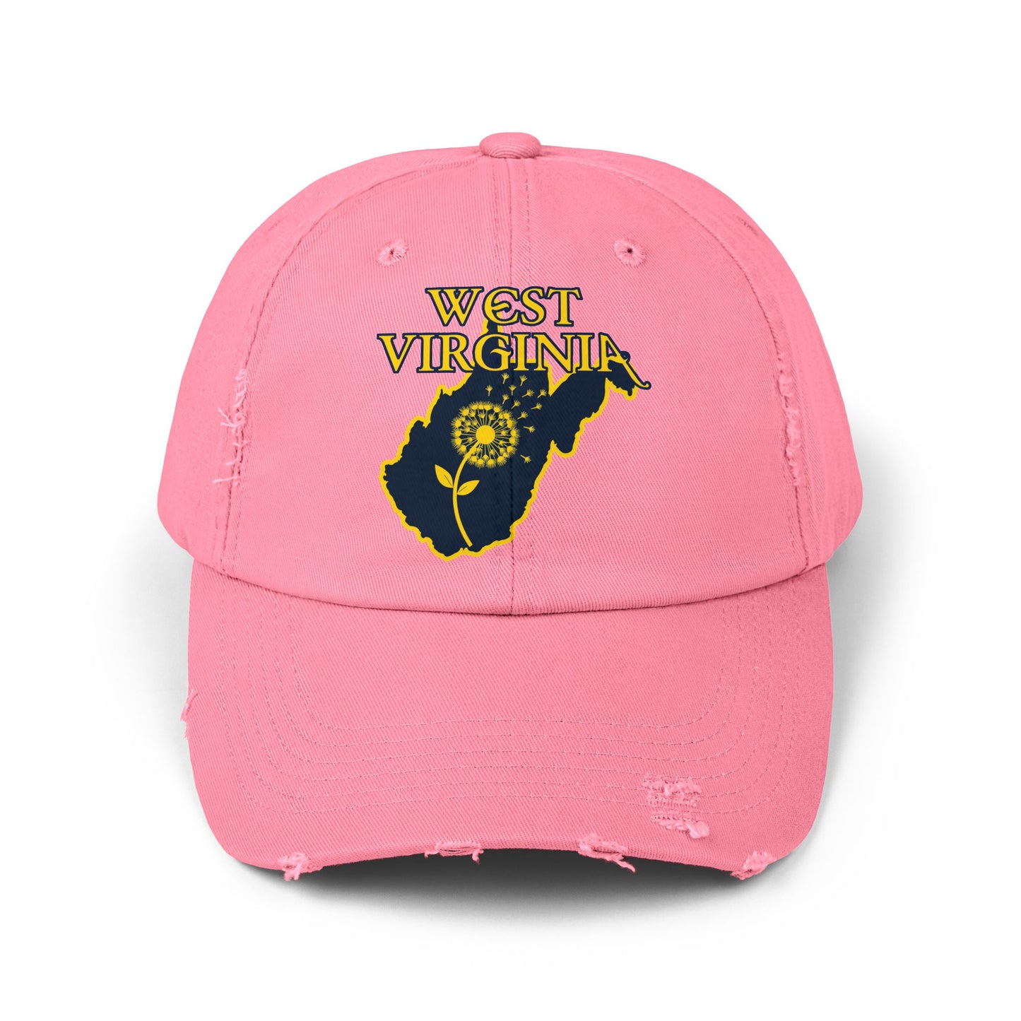 West Virginia Dandelion Design Unisex Distressed Cap
