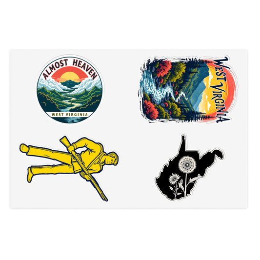 West Virginia Sticker Sheets - Vibrant Outdoor Theme with Scenic Graphics-6" × 4"-White-Die-Cut-Nicodemus Studios