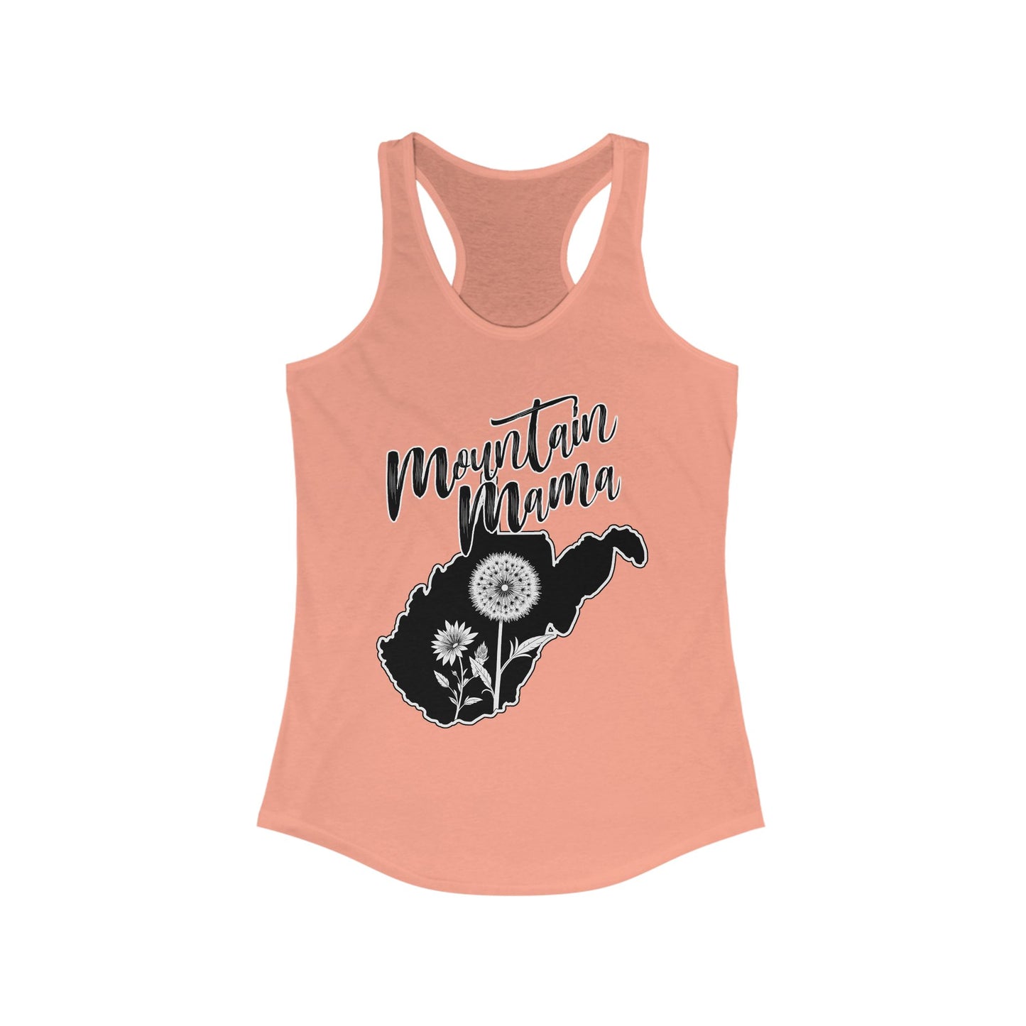 Women's Racerback Tank | Mountain Momma Dandelion-S-Solid Light Orange-Nicodemus Studios