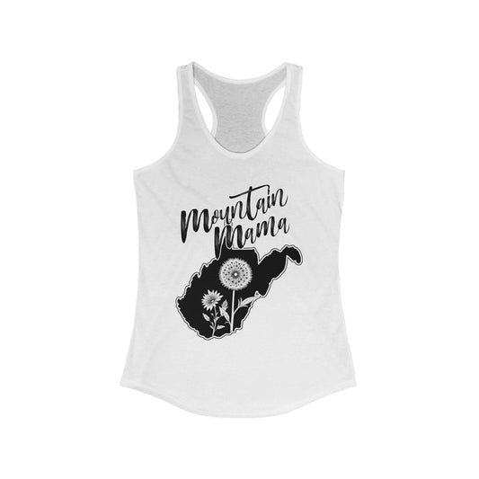 Women's Racerback Tank | Mountain Momma Dandelion-XS-Solid White-Nicodemus Studios